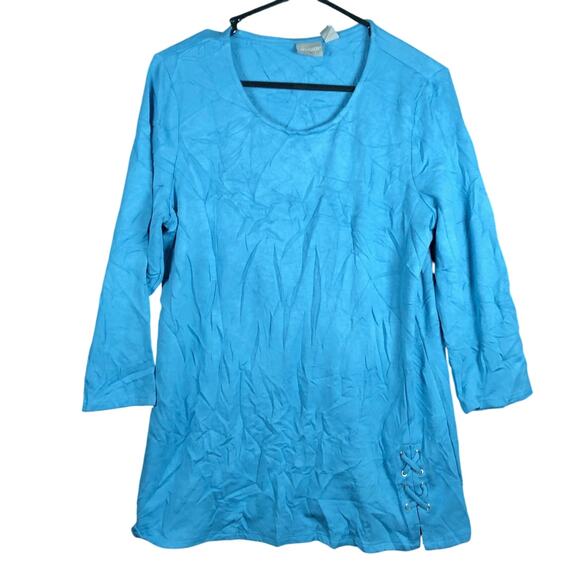 Chicos Womens Sweater Blue Scoop Neck 3/4 Sleeve Tunic Stretch 1 (M) - Picture 1 of 12